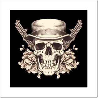 Skull with guns Posters and Art